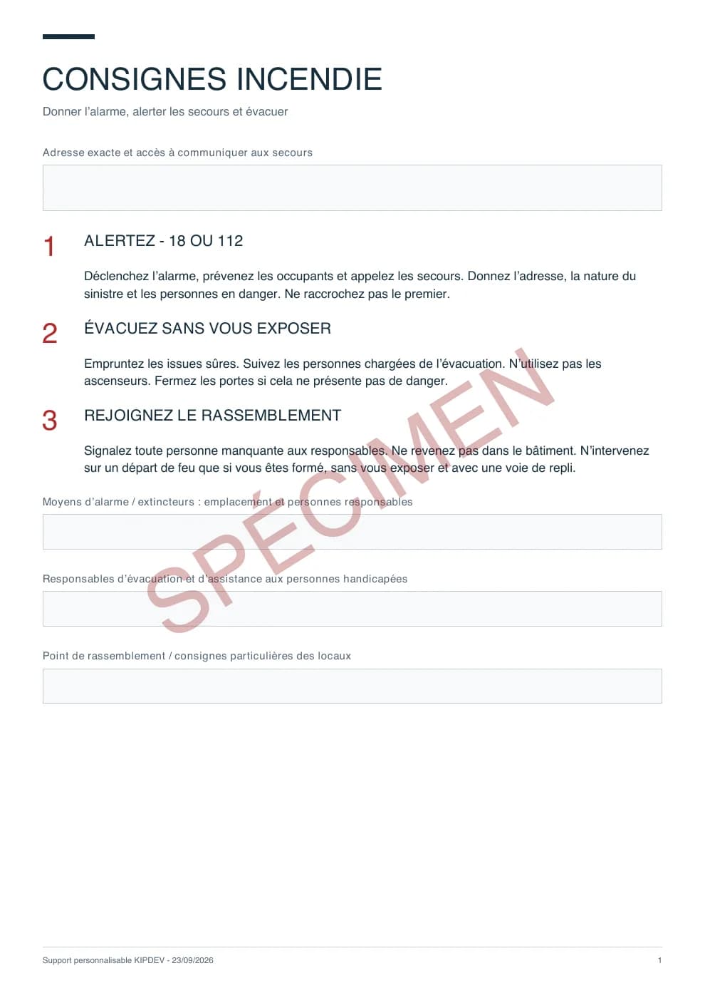 Première page du PDF livré : Sécurité incendie, aperçu filigrané