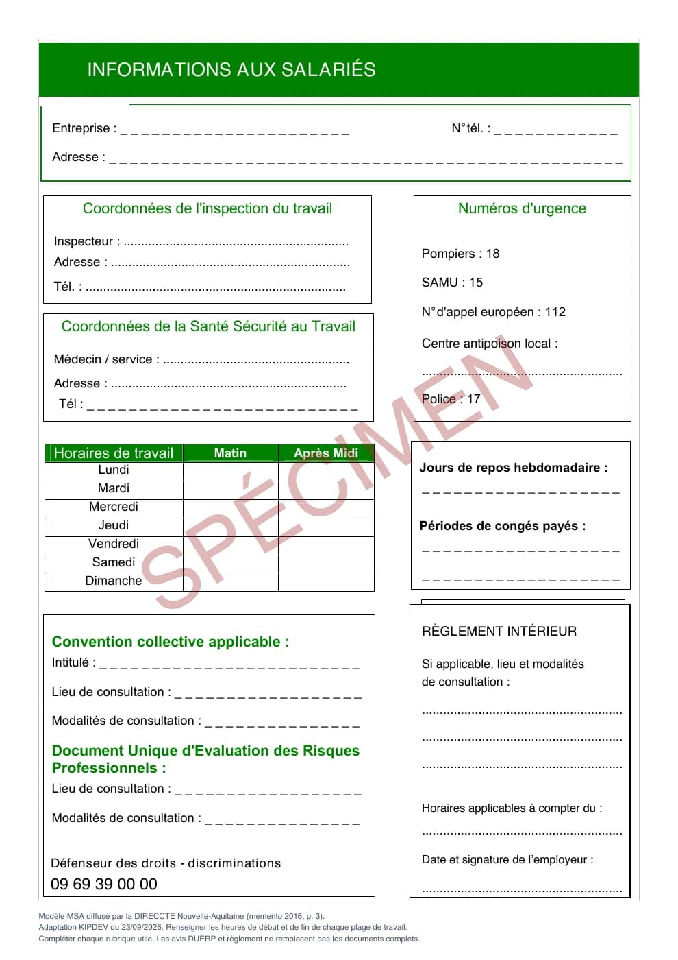 Première page du PDF livré : Inspection du travail, aperçu filigrané
